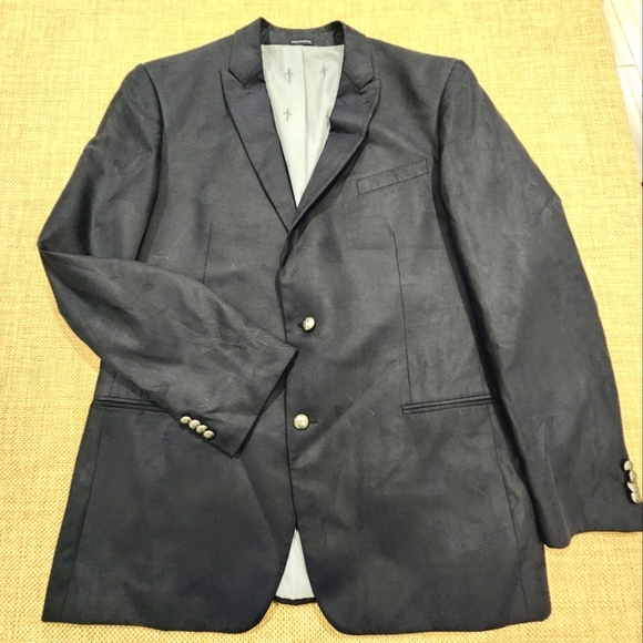 John Varvatos Solano Mens Blazer 46L US‎ Black Sport Jacket Dagger Buttons - Picture 1 of 10